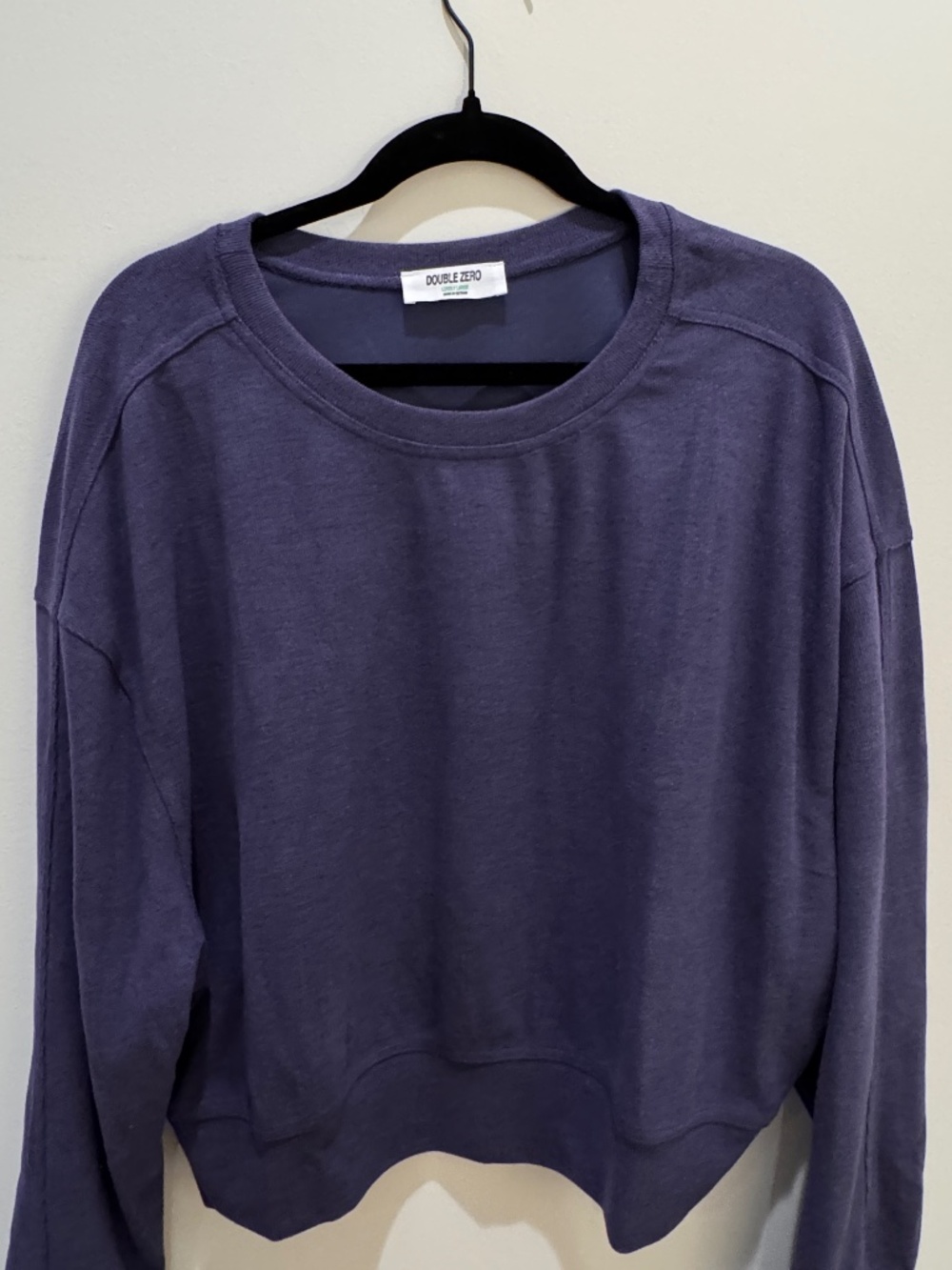 Double Zero slate blue fine-knit cropped crewneck pullover